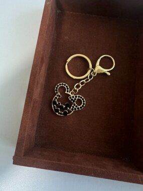 Gold Mouse Head Rhinestone Keychain Cute Bag Charm